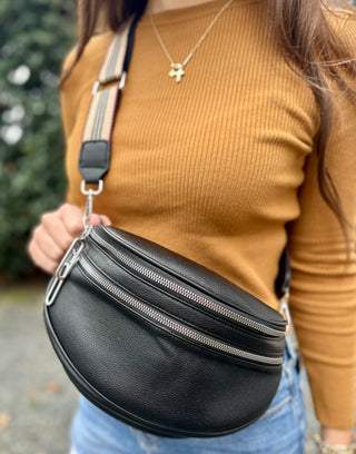 Black Double Zipper Sling Bag