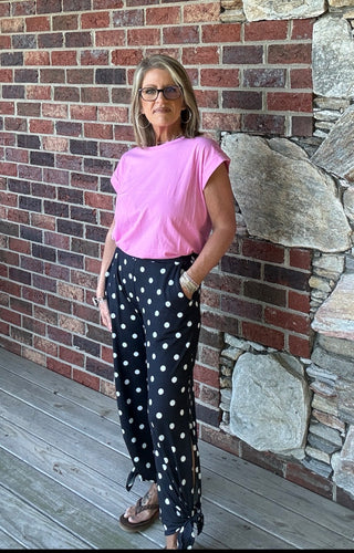 Polka Dot Wide Leg Ankle Tie Pants
