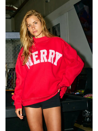 Merry Embroidered Mock Neck Sweatshirt