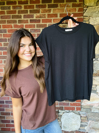 Black Slub Rolled Tee