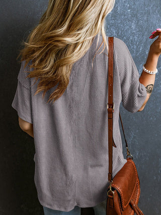 Textured V-Neck Half Sleeve T-Shirt