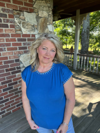 Blue Stitch Detailed Top
