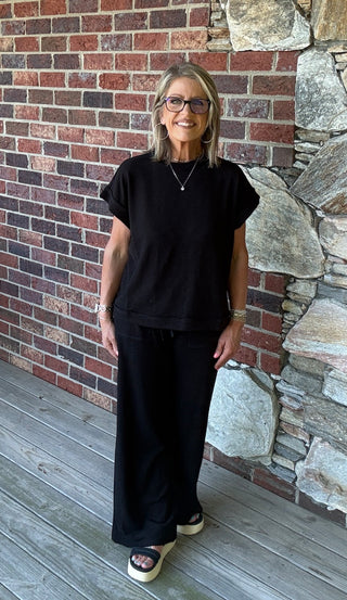 Black Cotton Slub Tee & Pant Set