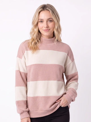 Pink Color Block Striped Mock Neck Sweatshirt