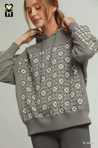 Gray Jacquard Mixed Hoodie