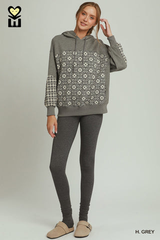 Gray Jacquard Mixed Hoodie