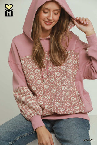 Mauve Jacquard Mixed Hoodie