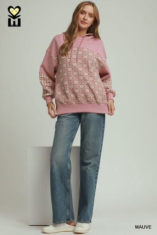 Mauve Jacquard Mixed Hoodie