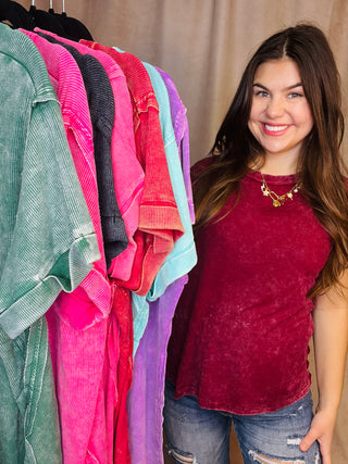 Cabernet Washed Ribbed Top
