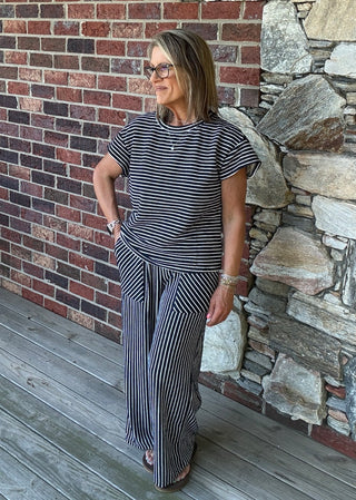 Black Stripe Top & Pants Set
