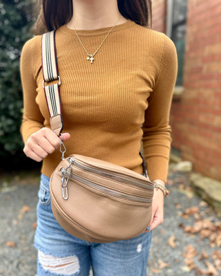 Taupe Double Zipper Sling Bag