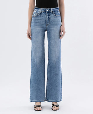 90's Super High Rise Medium Wash Wide Jean