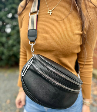 Black Double Zipper Sling Bag