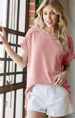Coral Ribbed Tunic Top