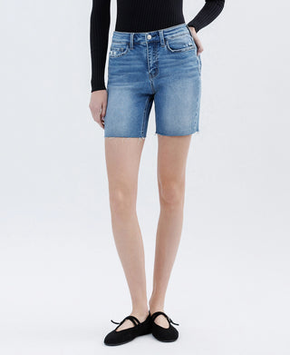 High Rise Raw Hem Bermuda Shorts