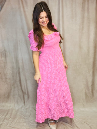 Pink Puff Sleeve Maxi Dress