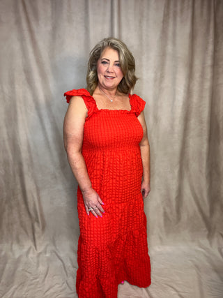 Red Puff Sleeve Maxi Dress