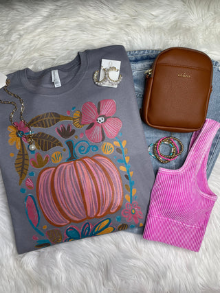 Fall Floral Pumpkin Bella Crewneck