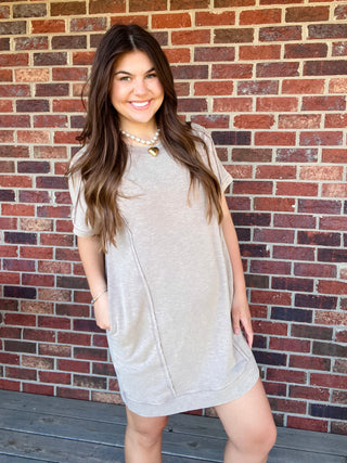 Mocha Slub Short Sleeve Pocket Dress