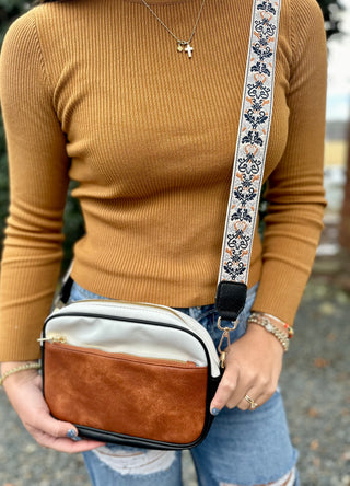 Brown/White/Black Colorblock Crossbody Bag