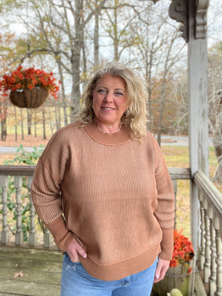 Camel & Mocha Exposed Seam Two Tone Sweater