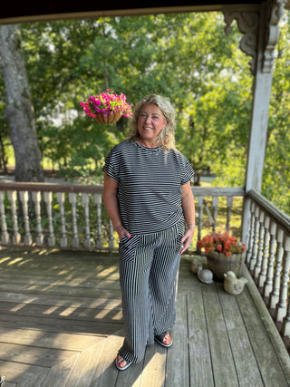Black Stripe Top & Pants Set
