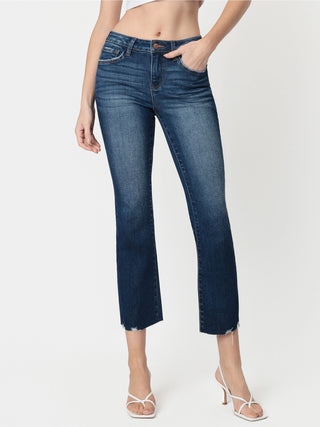 Mid Rise Dark Wash Crop Mini Bootcut Jeans