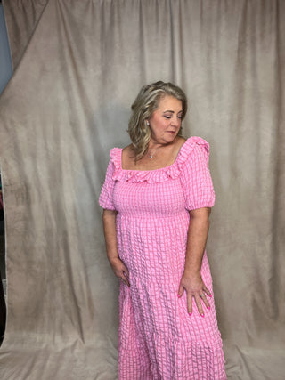 Pink Puff Sleeve Maxi Dress