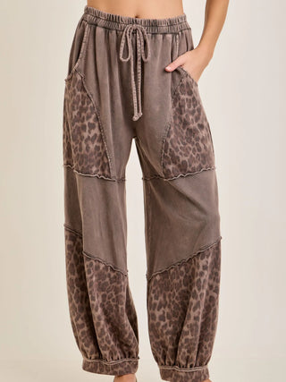 Mineral Washed Cheetah Leopard Balloon Lounge Pants