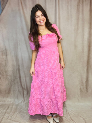 Pink Puff Sleeve Maxi Dress