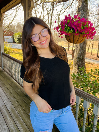 Black Short Sleeve Sweater