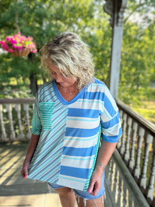 Striped Mixed-Media Tee