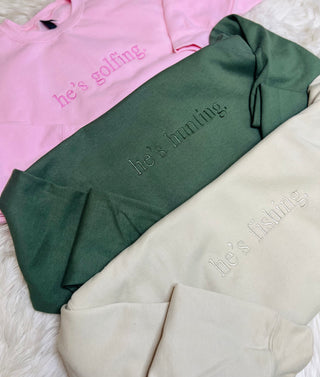 He's Embroidered Crewneck
