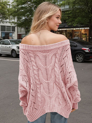 Cable Knit Openwork Off-Shoulder Sweater