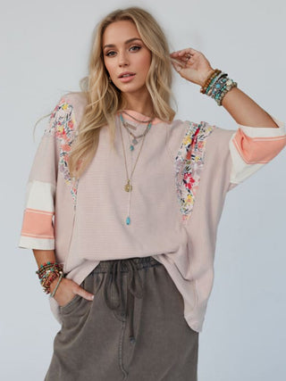 Color Block Printed Three-Quarter Sleeve Top