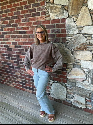 Brown Acid Washed Double Ribbed Pullover