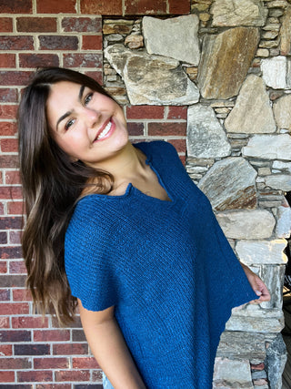 Classic Blue Short Sleeve Rolled Patch Sweater