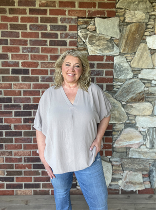 Ash Mocha Air Flow Puff Sleeve Top