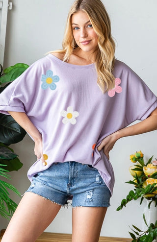 Lavender Spring Crochet Floral Patch Top