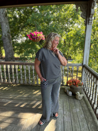 Black Stripe Top & Pants Set