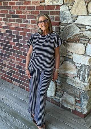 Black Stripe Top & Pants Set