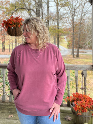 Cabernet Pigment dyed french terry pullover with pockets