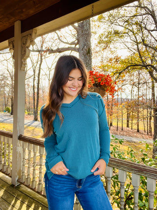 Jade V-Neck Ribbed Top