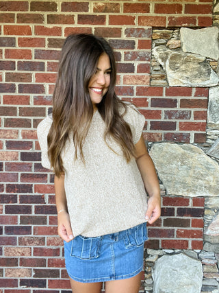 Taupe Light Weight Short Sleeve Sweater