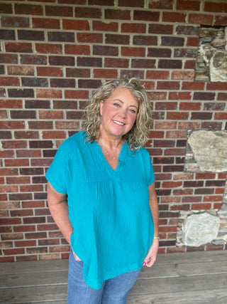 Teal Washed Gauze Top