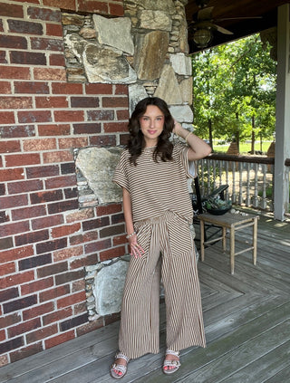 Khaki Stripe Top & Pants Set