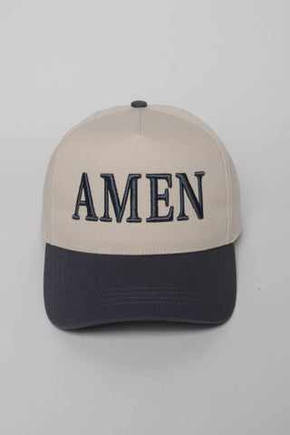 AMEN 3D Puff Embroidered 5 Panel Two Tone Cap: Steel Grey