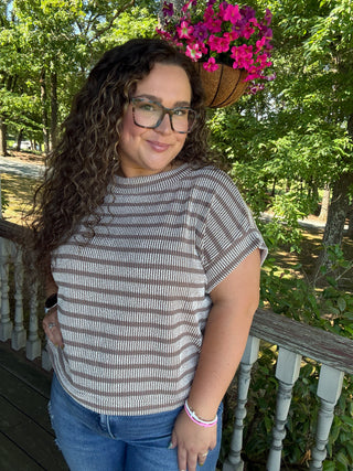 Mocha Raised Rib Stripe Top