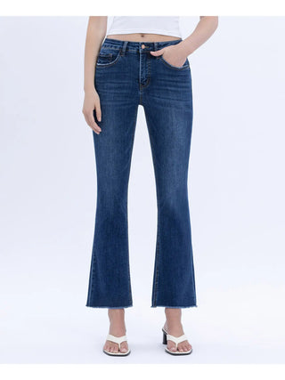 Tummy Control High Rise Raw Hem Kick Flare Jeans