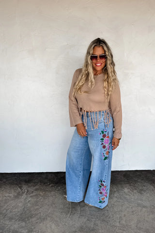 PREORDER- EVIE FLORAL EMBROIDERED JEANS